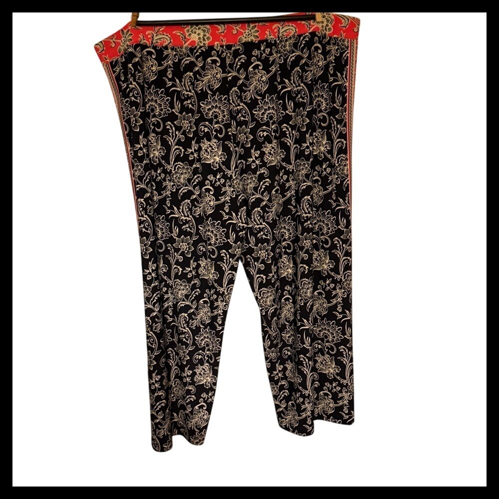 Susan Graver XLP Black Floral Print Wide Leg Lounge Pants Womens Plus Size